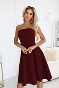 robe soirée corset bordeaux bandeau patineuse mi genou ajustée taille cintrée crêpe extensible structuré épuré maintien élégant numoco