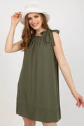 Robe de jour Och Bella style décontracté estival sans manches tissu fluide couleur vert kaki occasion polyvalente femmes