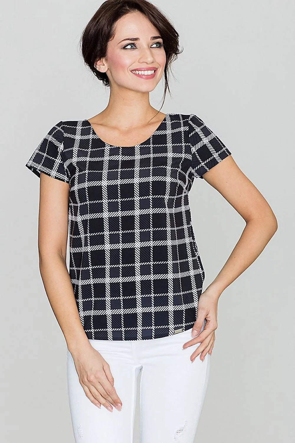 Top à carreaux en coton noir et blanc décontracté chic pour femmes modernes et élégantes