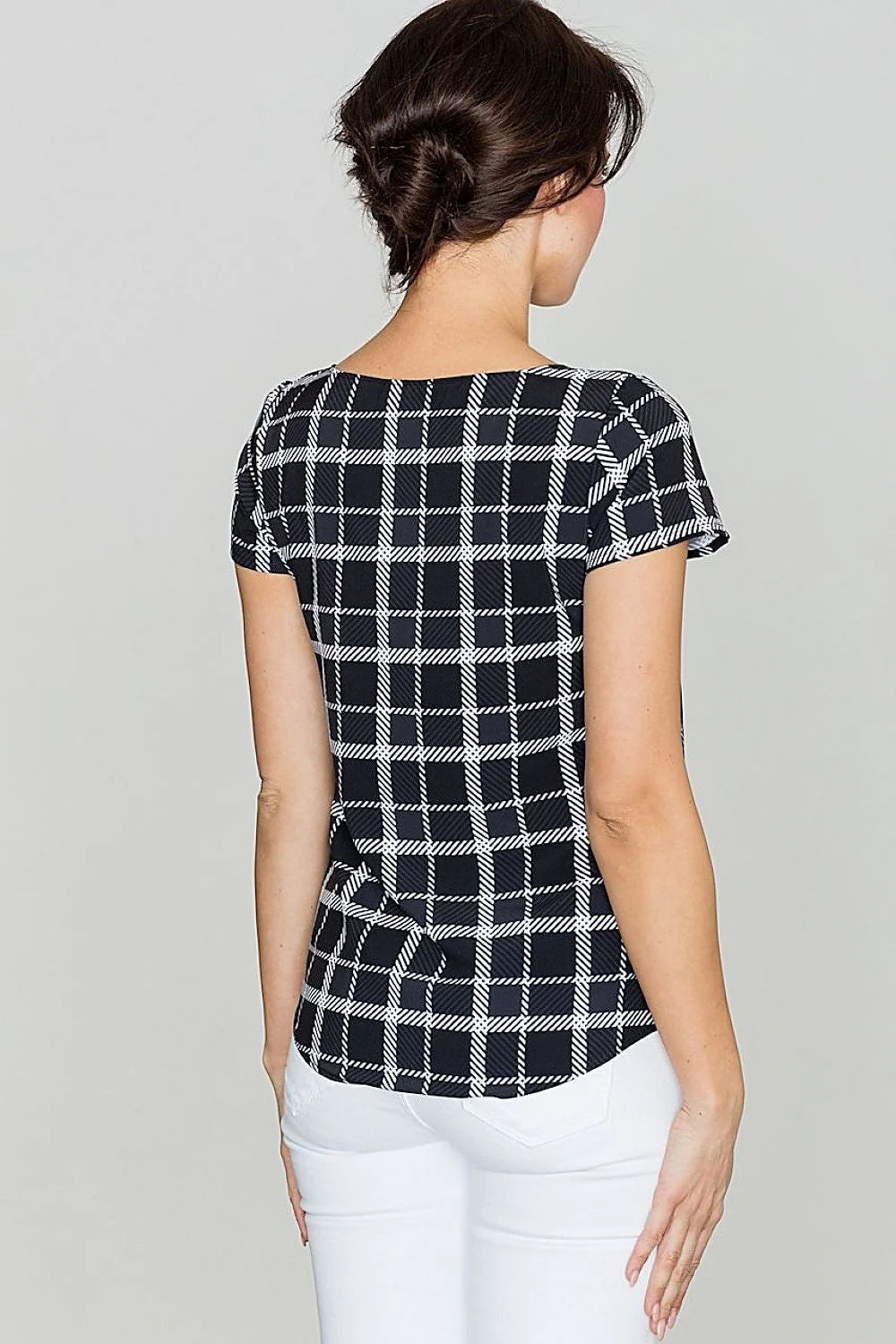 Top à carreaux en coton noir et blanc décontracté chic pour femmes modernes et élégantes