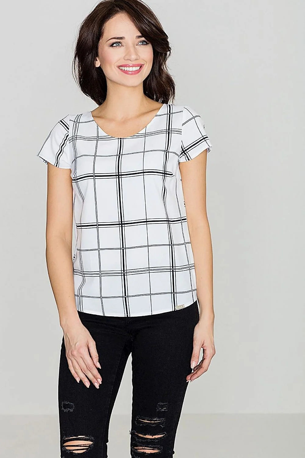 Top à carreaux en coton noir et blanc décontracté chic pour femmes modernes et élégantes