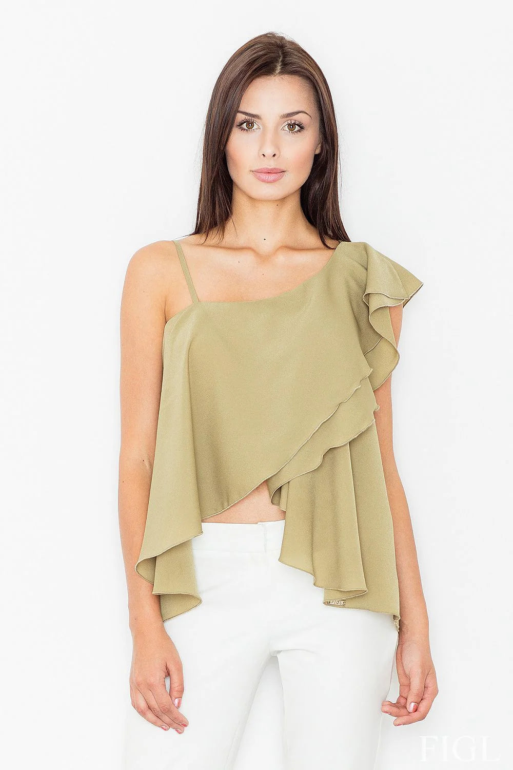 Top asymétrique en polyester rose pastel, style moderne et décontracté, parfait pour femmes élégantes