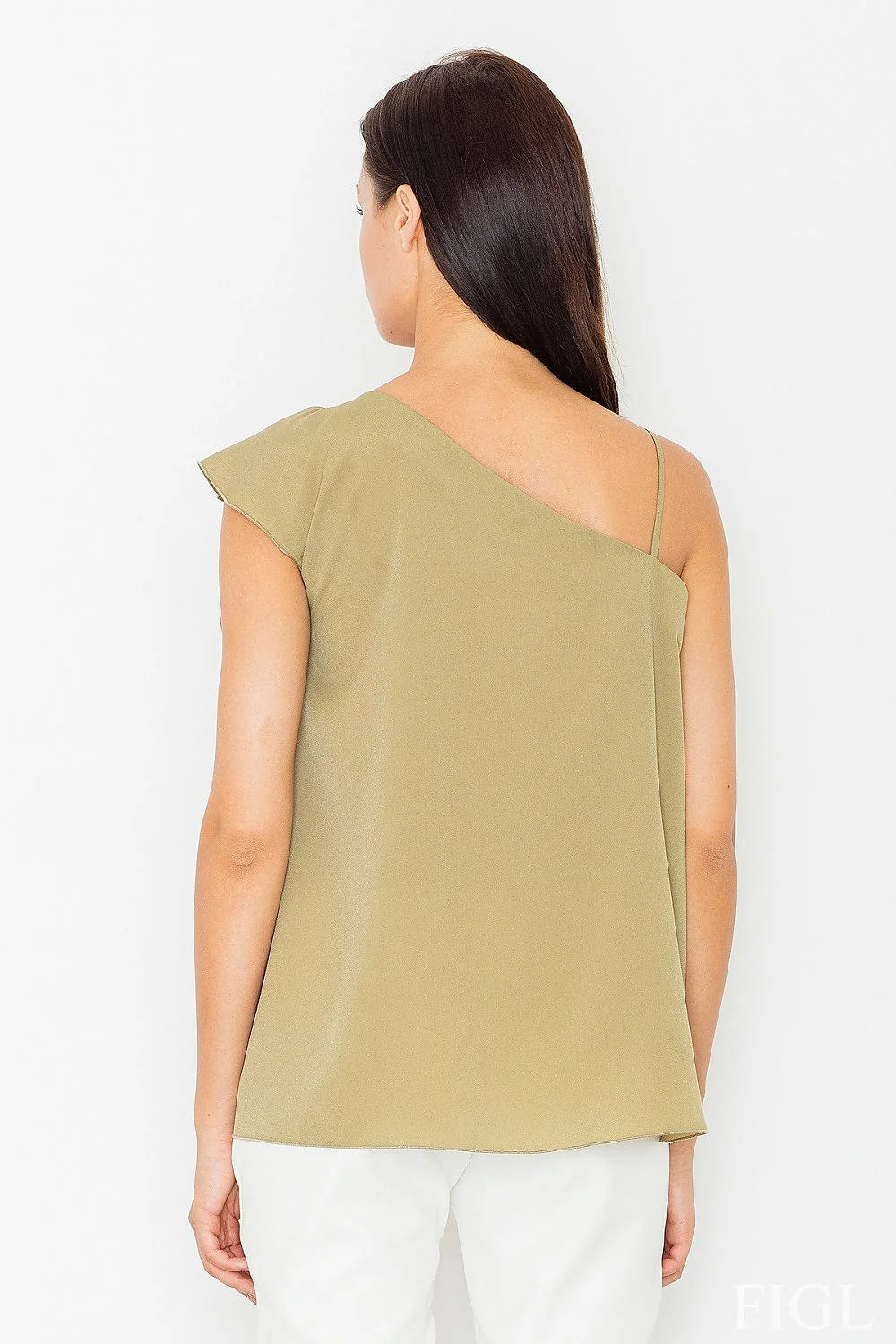Top asymétrique en polyester rose pastel, style moderne et décontracté, parfait pour femmes élégantes