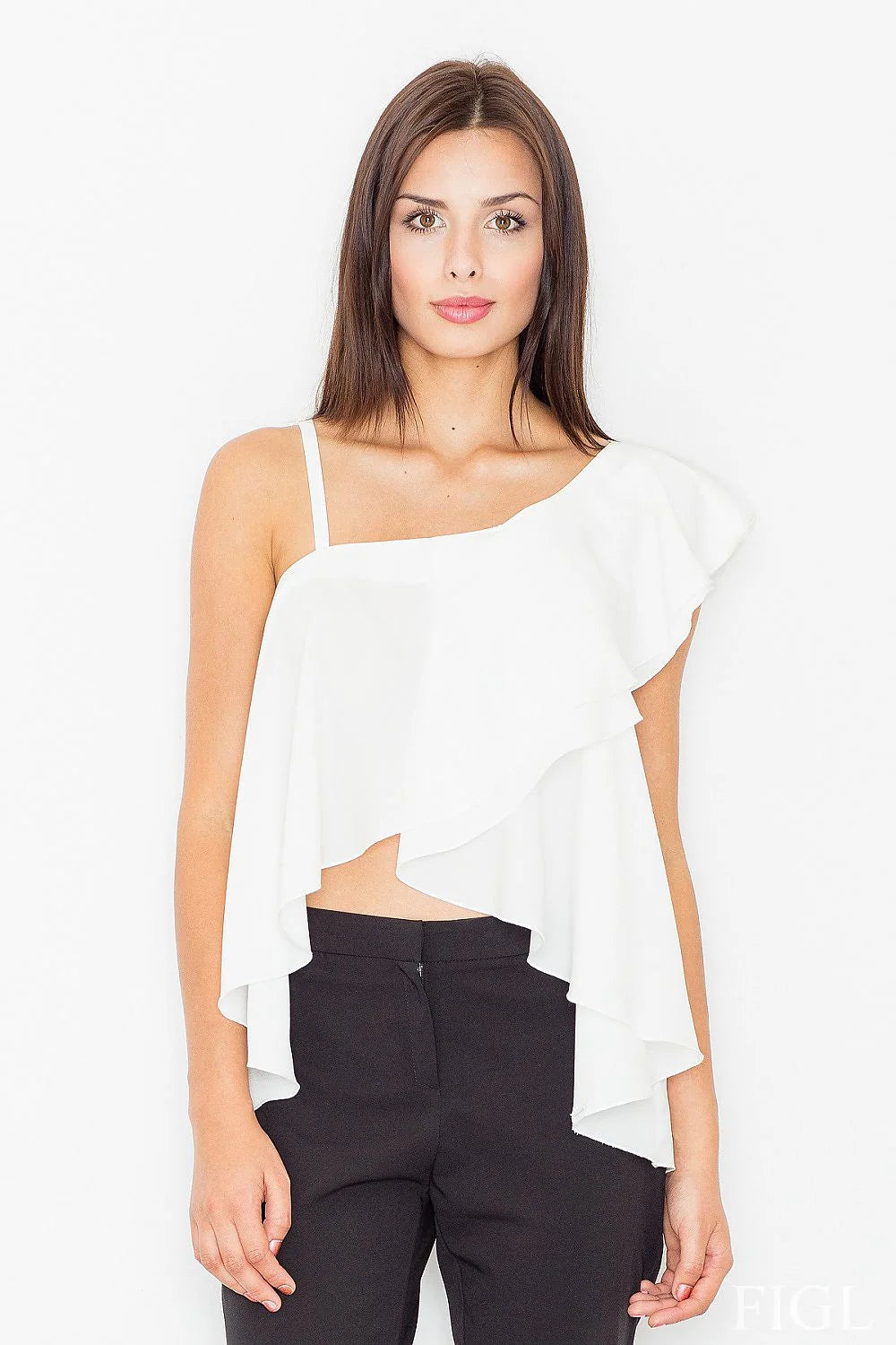 Top asymétrique en polyester rose pastel, style moderne et décontracté, parfait pour femmes élégantes