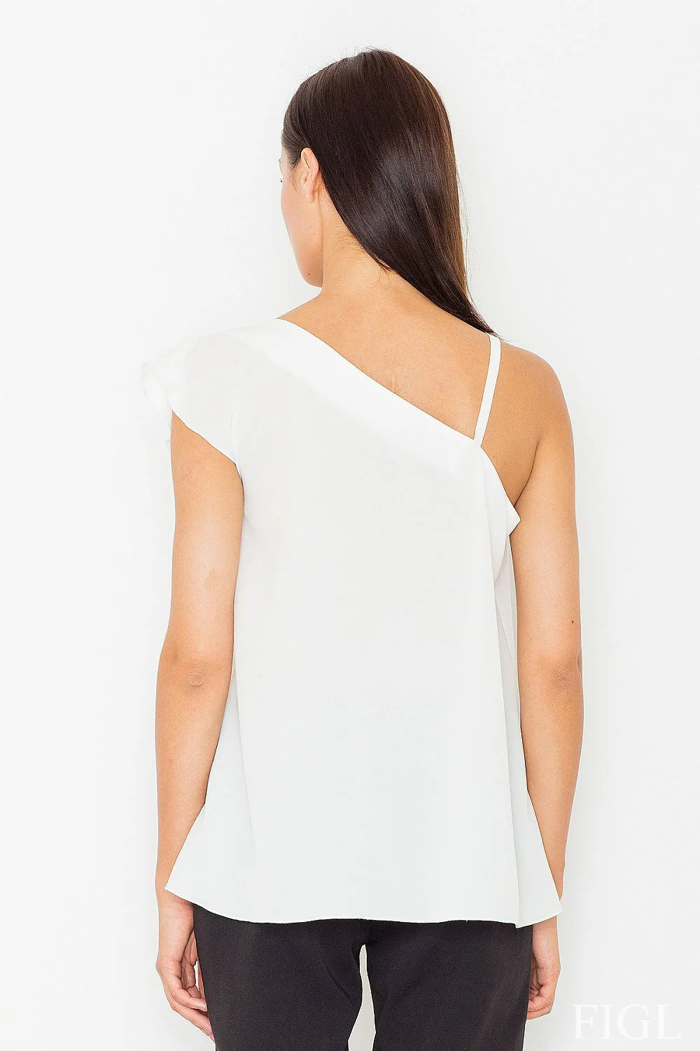 Top asymétrique en polyester rose pastel, style moderne et décontracté, parfait pour femmes élégantes