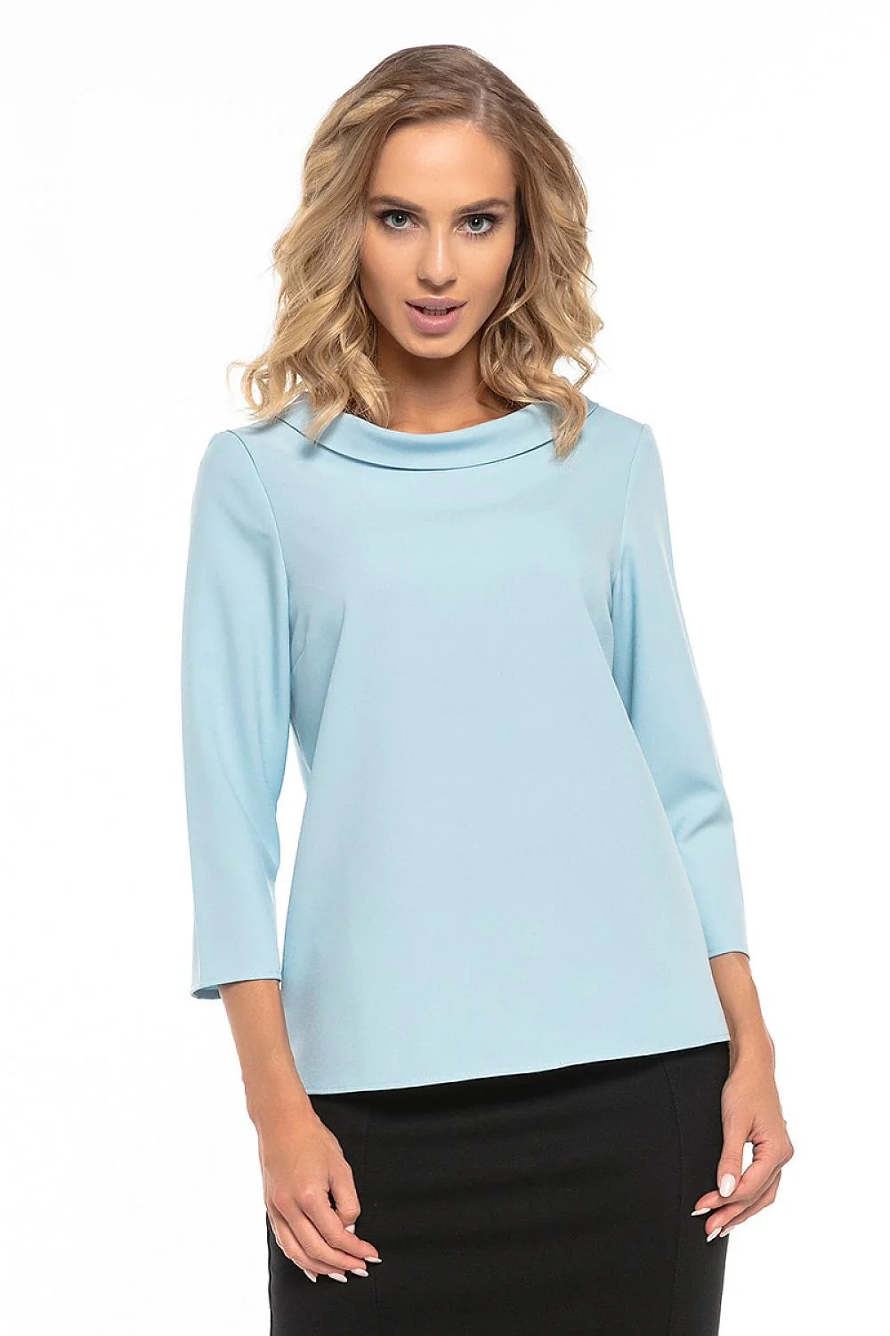 Top chic polyester rouge élégant col drapé manches trois-quarts pour un look moderne féminin