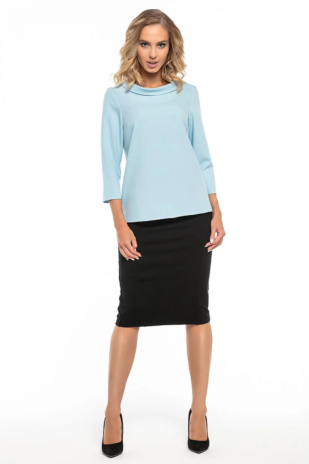 Top chic polyester rouge élégant col drapé manches trois-quarts pour un look moderne féminin