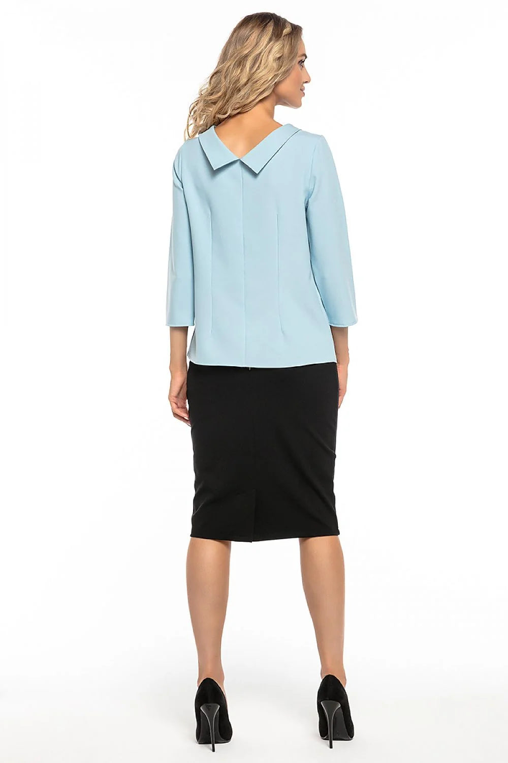 Top chic polyester rouge élégant col drapé manches trois-quarts pour un look moderne féminin
