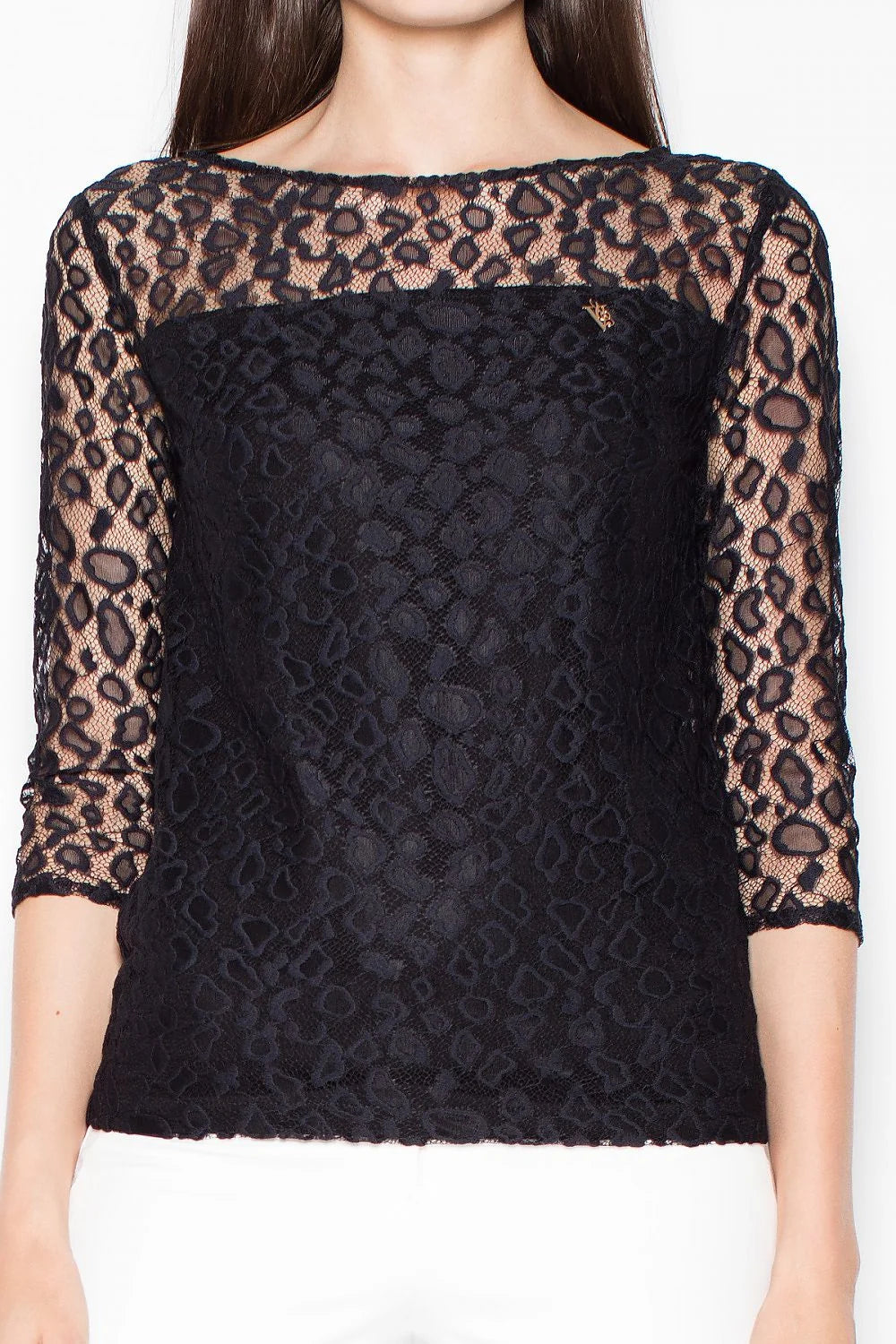 Top femme dentelle blanc chic manches trois-quarts élégance silhouette soirée habillée mode féminine