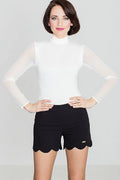 Top manches longues tulle élégant moderne avec short ourlet festonné pour femme sophistiquée mode