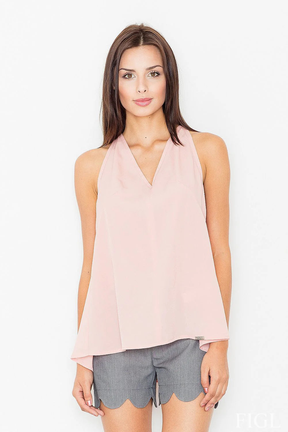 Top sans manches léger polyester élégant rose clair style décontracté parfait été féminin tendance