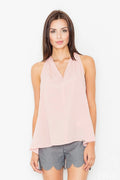 Top sans manches léger polyester élégant rose clair style décontracté parfait été féminin tendance