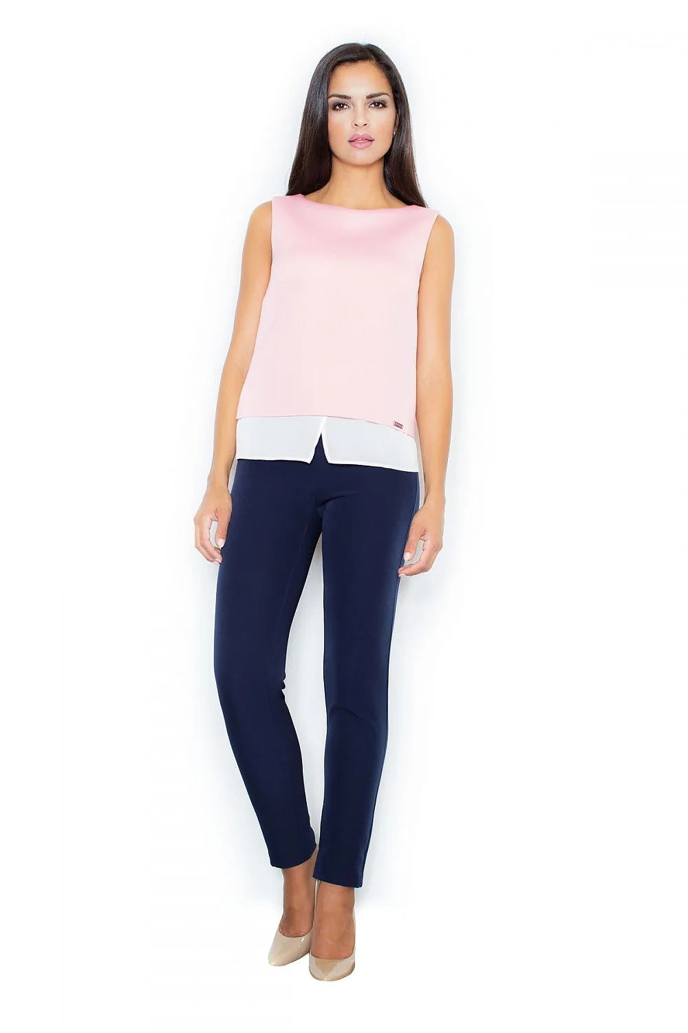 Top sans manches polyester élégant rose clair design moderne coupe droite pour occasions féminines raffinées