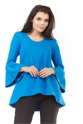 Tunique en coton bleu décontractée élégante manches évasées col rond style confort pour femmes