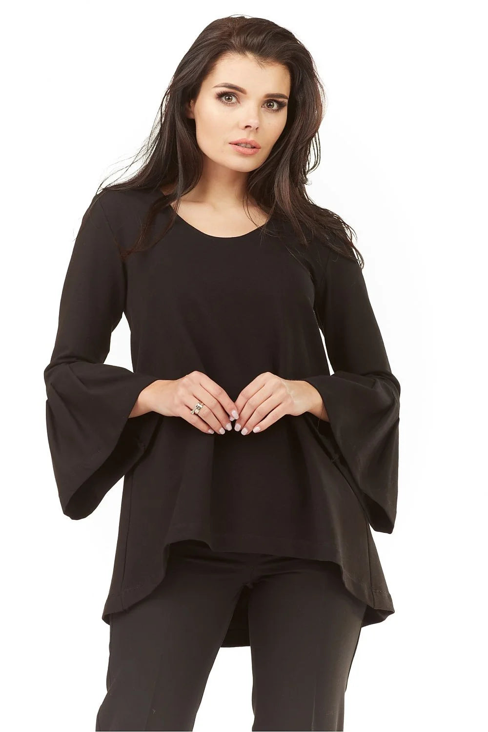 Tunique en coton bleu décontractée élégante manches évasées col rond style confort pour femmes