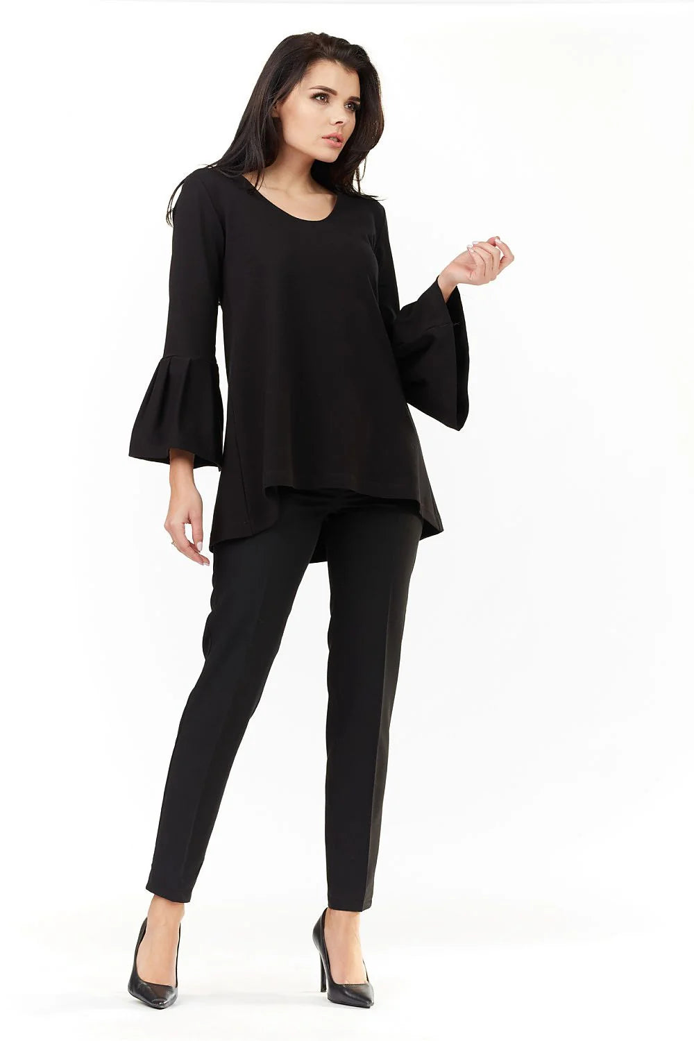 Tunique en coton bleu décontractée élégante manches évasées col rond style confort pour femmes
