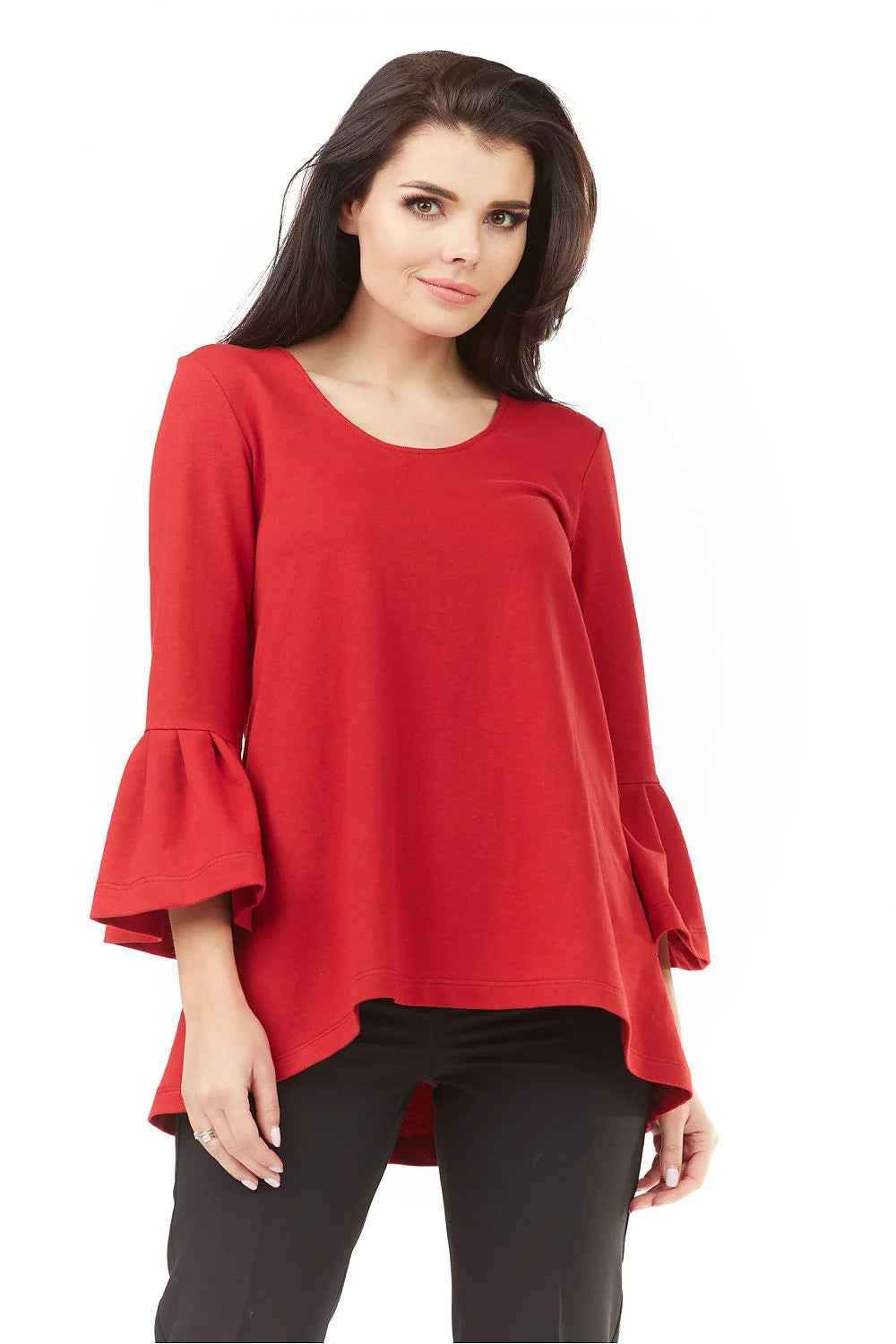 Tunique en coton bleu décontractée élégante manches évasées col rond style confort pour femmes