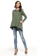 Tunique en coton vert olive ample et casual chic pour femme moderne au quotidien