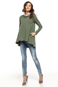 Tunique en coton vert olive ample et casual chic pour femme moderne au quotidien