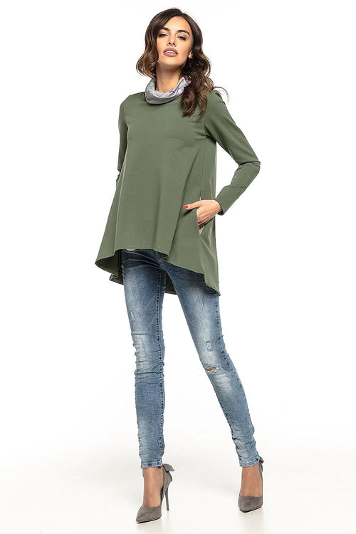 Tunique en coton vert olive ample et casual chic pour femme moderne au quotidien