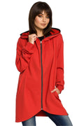 Veste à capuche coton rouge décontractée, confortable, ample, mode féminine, casual, pour sorties décontractées
