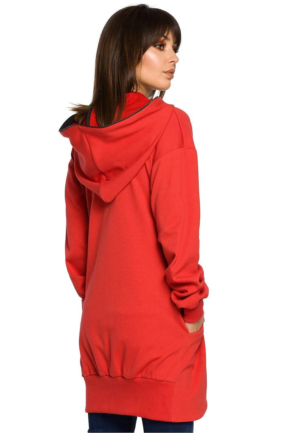 Veste à capuche coton rouge décontractée, confortable, ample, mode féminine, casual, pour sorties décontractées