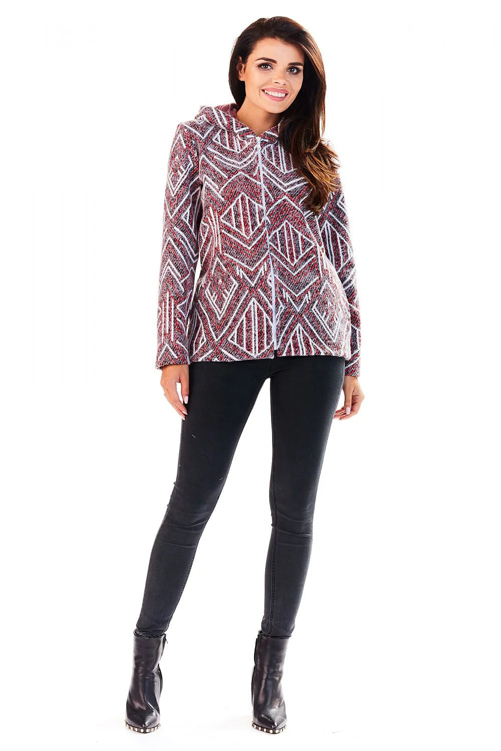 Veste à capuche en tissu épais style géométrique moderne ajustée pour femmes tendance et confort