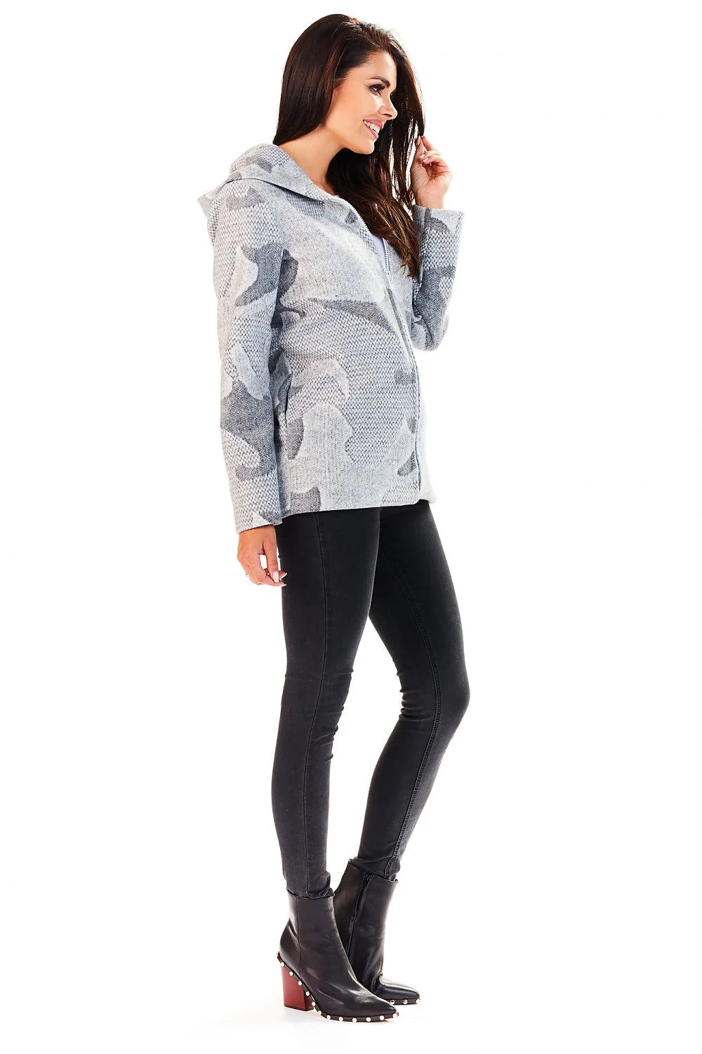 Veste à capuche en tissu épais style géométrique moderne ajustée pour femmes tendance et confort