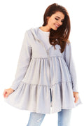 Veste Coton Ample Style Décontracté Confortable Capuche Fermeture Éclair Gris Clair Pour Femme Moderne