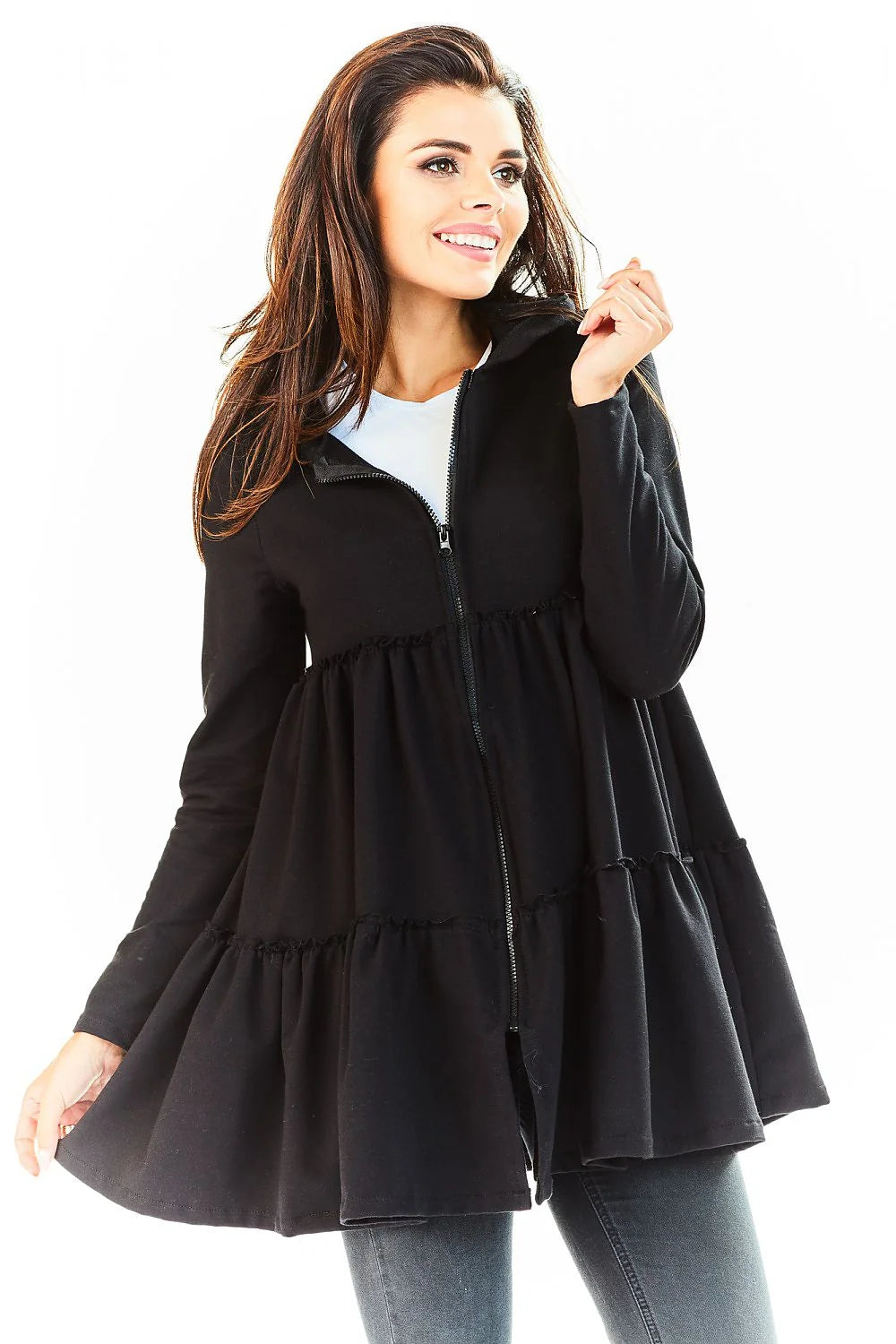 Veste Coton Ample Style Décontracté Confortable Capuche Fermeture Éclair Gris Clair Pour Femme Moderne