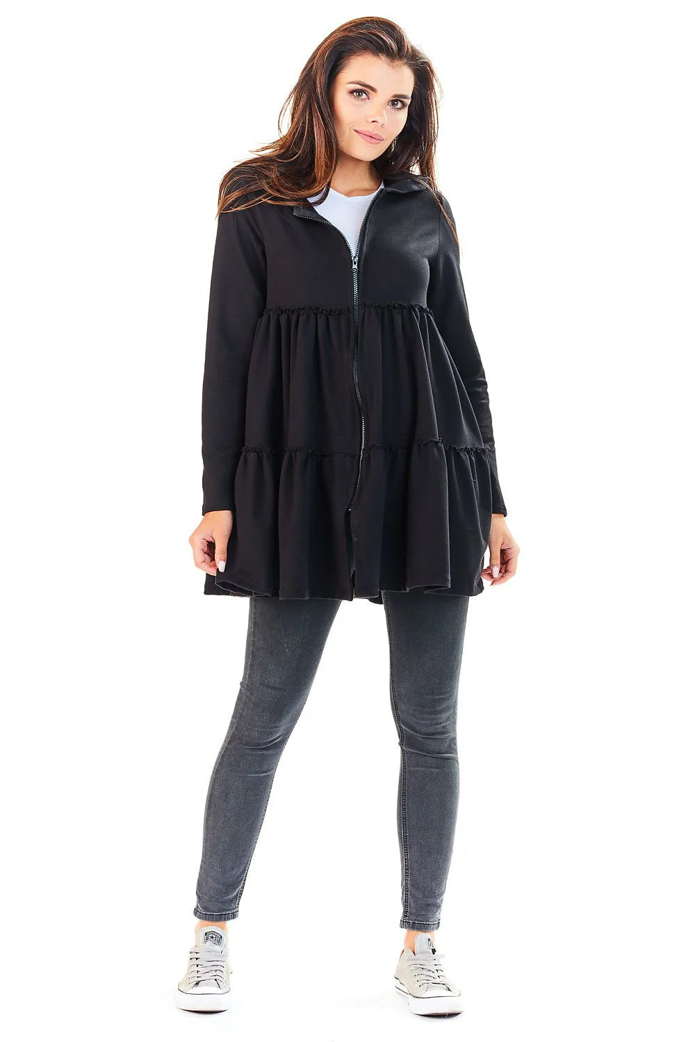 Veste Coton Ample Style Décontracté Confortable Capuche Fermeture Éclair Gris Clair Pour Femme Moderne