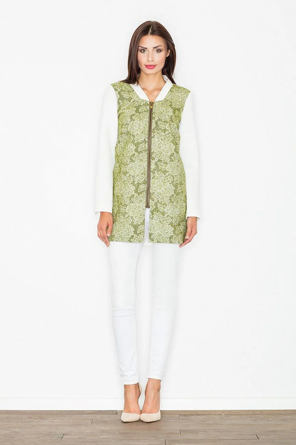 Veste élégante en dentelle florale avec fermeture éclair idéale pour un style classique chic