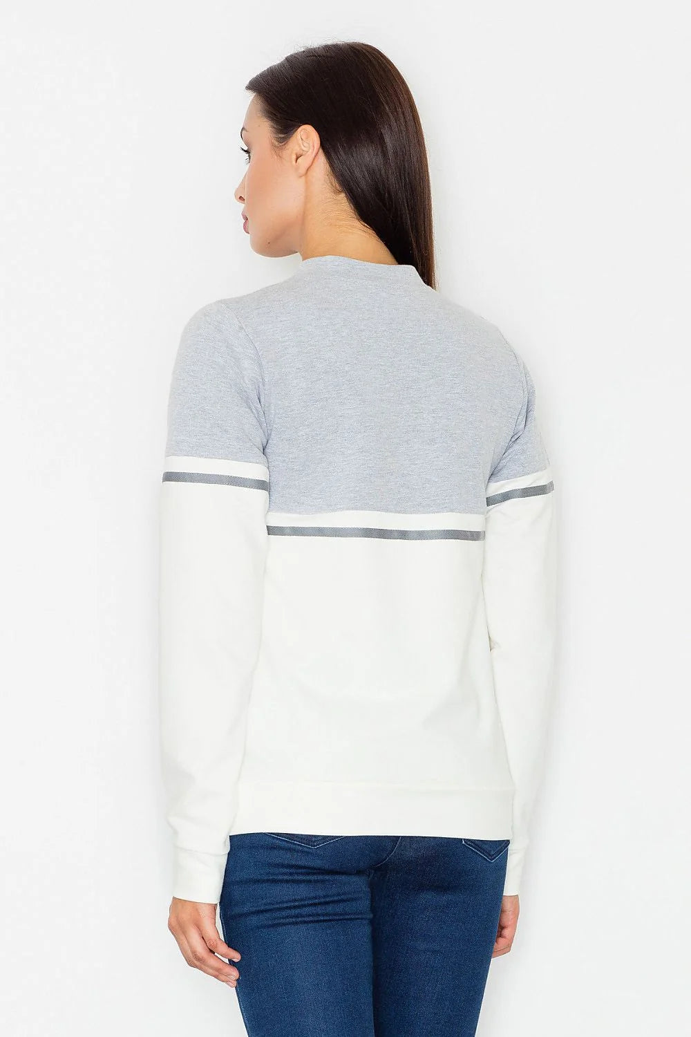 Veste en coton bicolore sportive gris clair et blanc avec fermeture éclair pour femmes actives