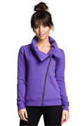 Veste en coton violet moderne confortable fermeture éclair diagonale col repliable pour femmes élégantes