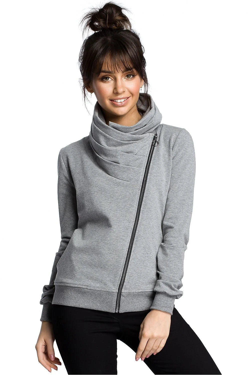 Veste en coton violet moderne confortable fermeture éclair diagonale col repliable pour femmes élégantes