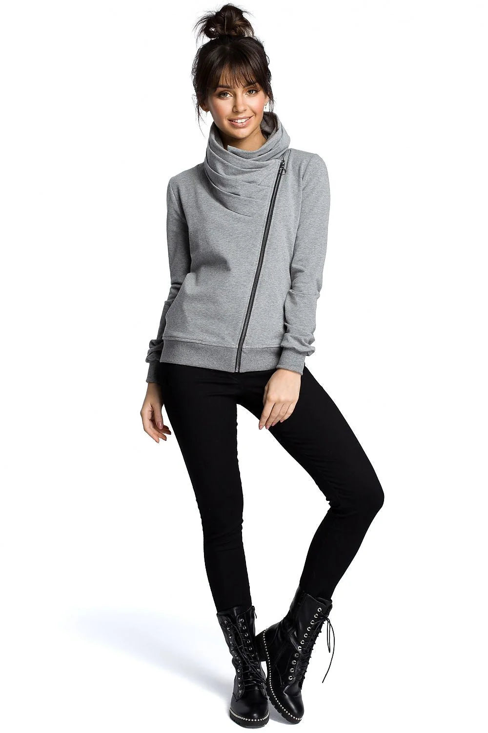 Veste en coton violet moderne confortable fermeture éclair diagonale col repliable pour femmes élégantes
