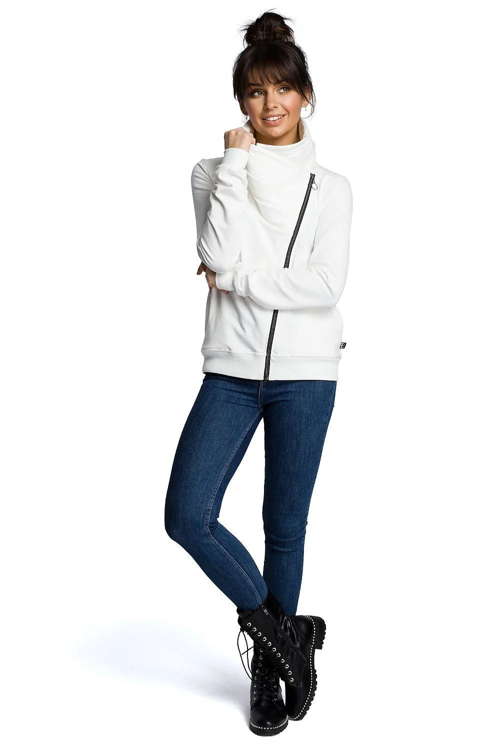 Veste en coton violet moderne confortable fermeture éclair diagonale col repliable pour femmes élégantes