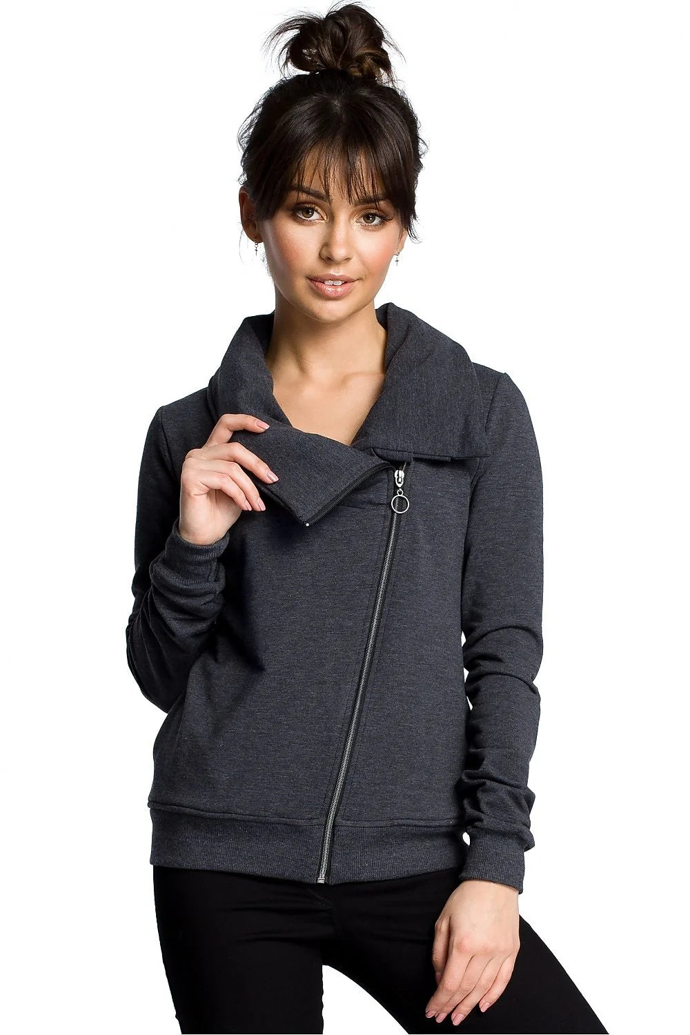 Veste en coton violet moderne confortable fermeture éclair diagonale col repliable pour femmes élégantes