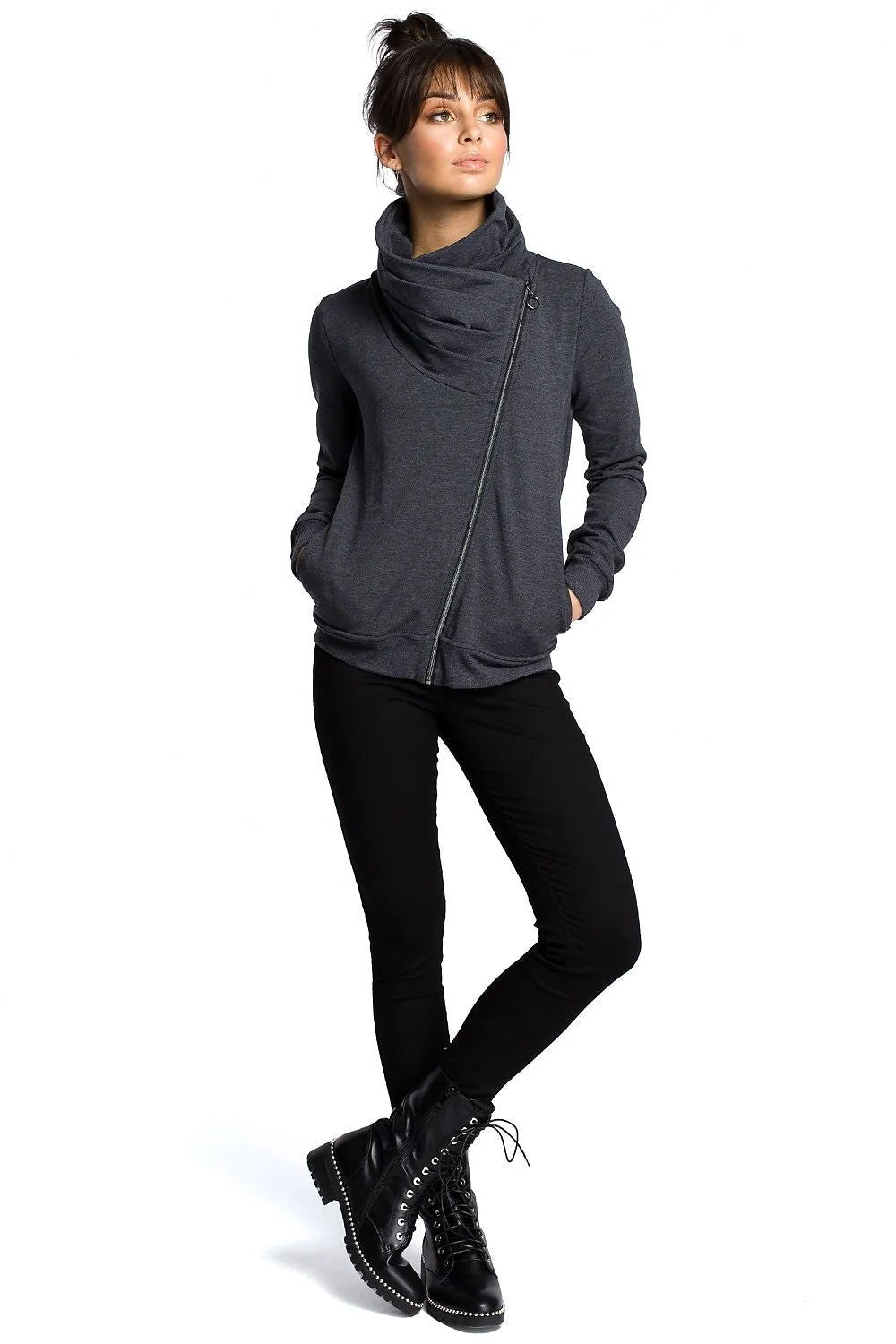 Veste en coton violet moderne confortable fermeture éclair diagonale col repliable pour femmes élégantes