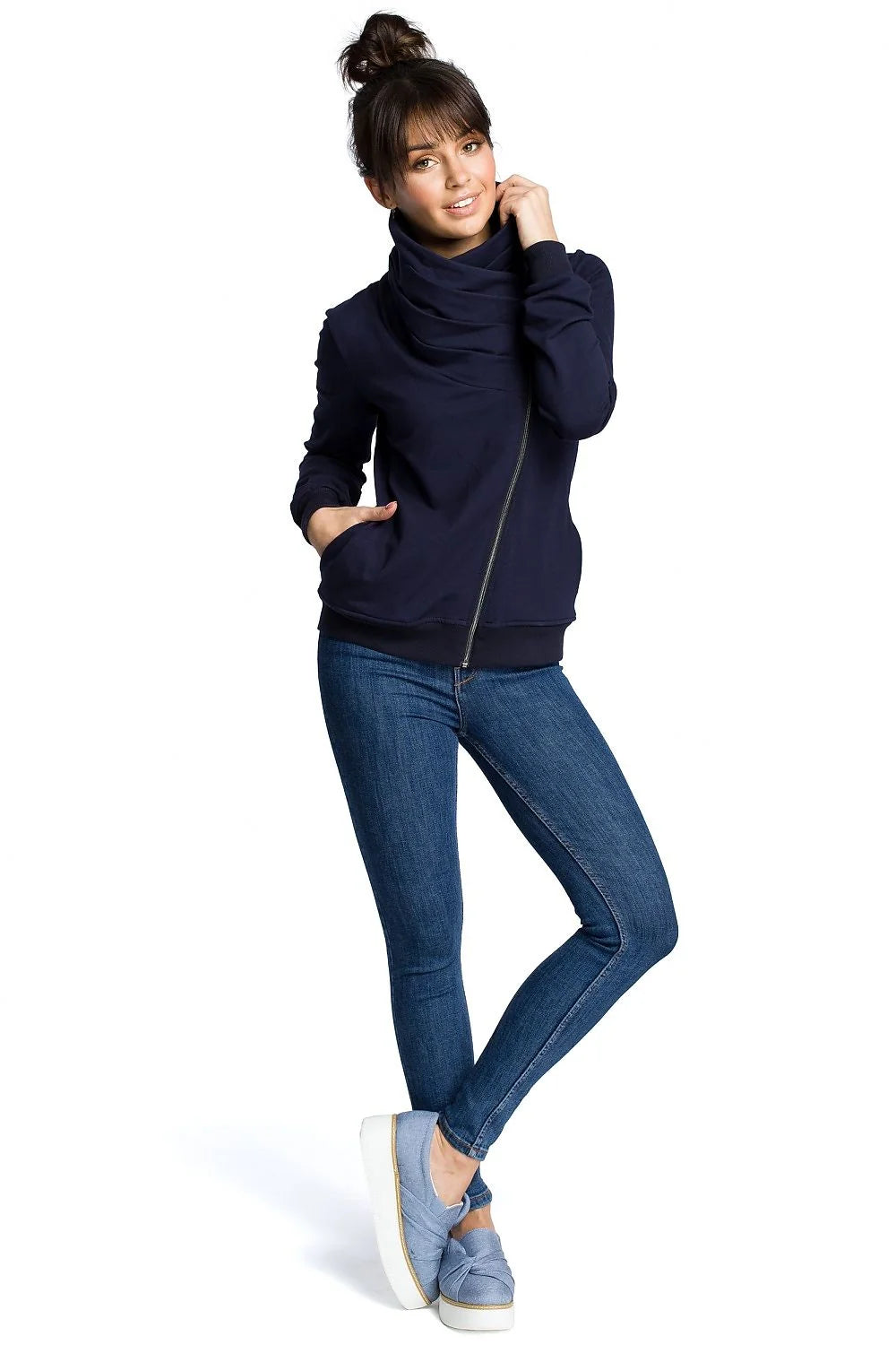 Veste en coton violet moderne confortable fermeture éclair diagonale col repliable pour femmes élégantes