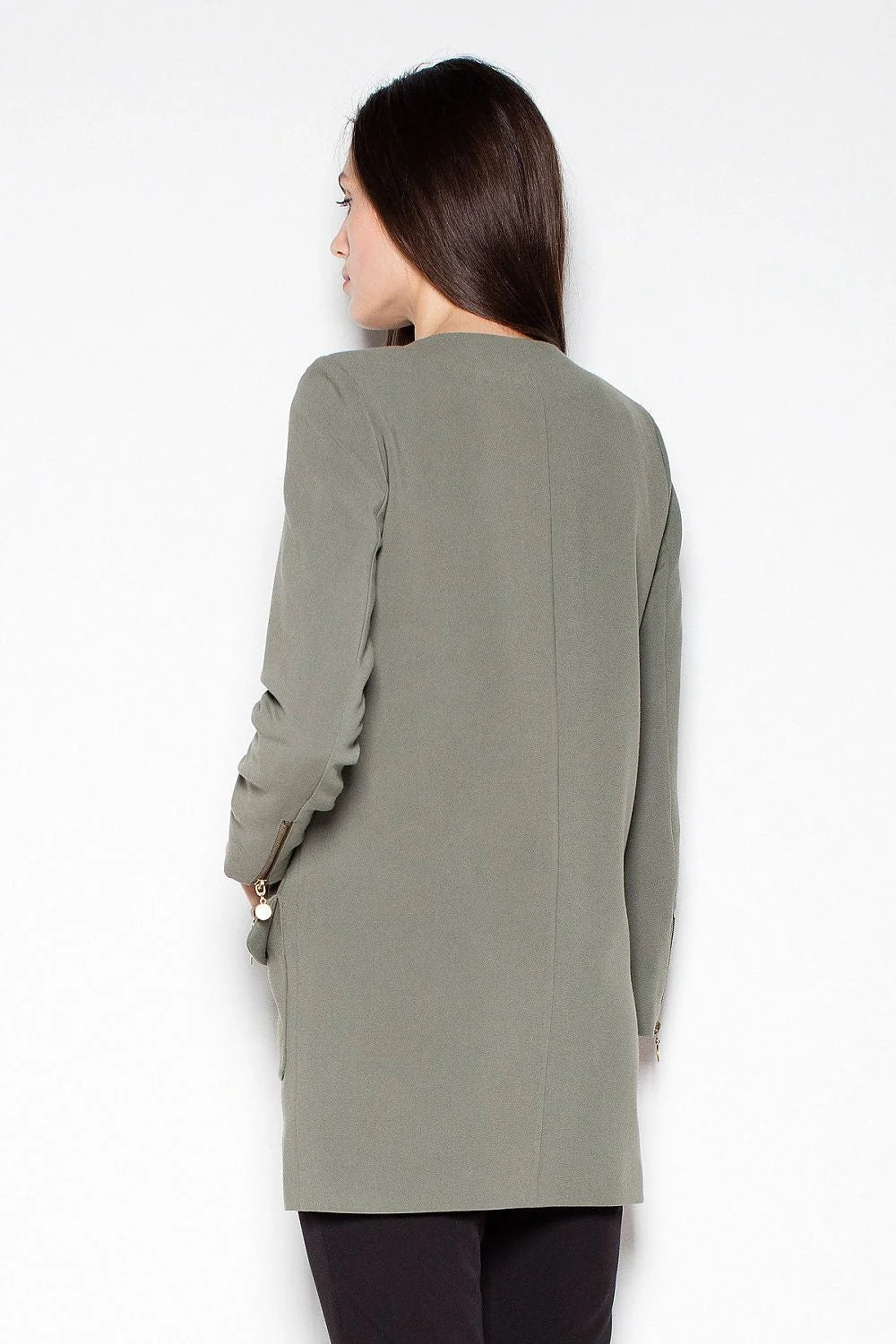 Veste en tissu gris moderne ajustée élégante avec poches zippées pour un style professionnel féminin