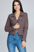 Veste femme laine texturée casual élégante avec fermeture éclair asymétrique boutons-pression pour look moderne