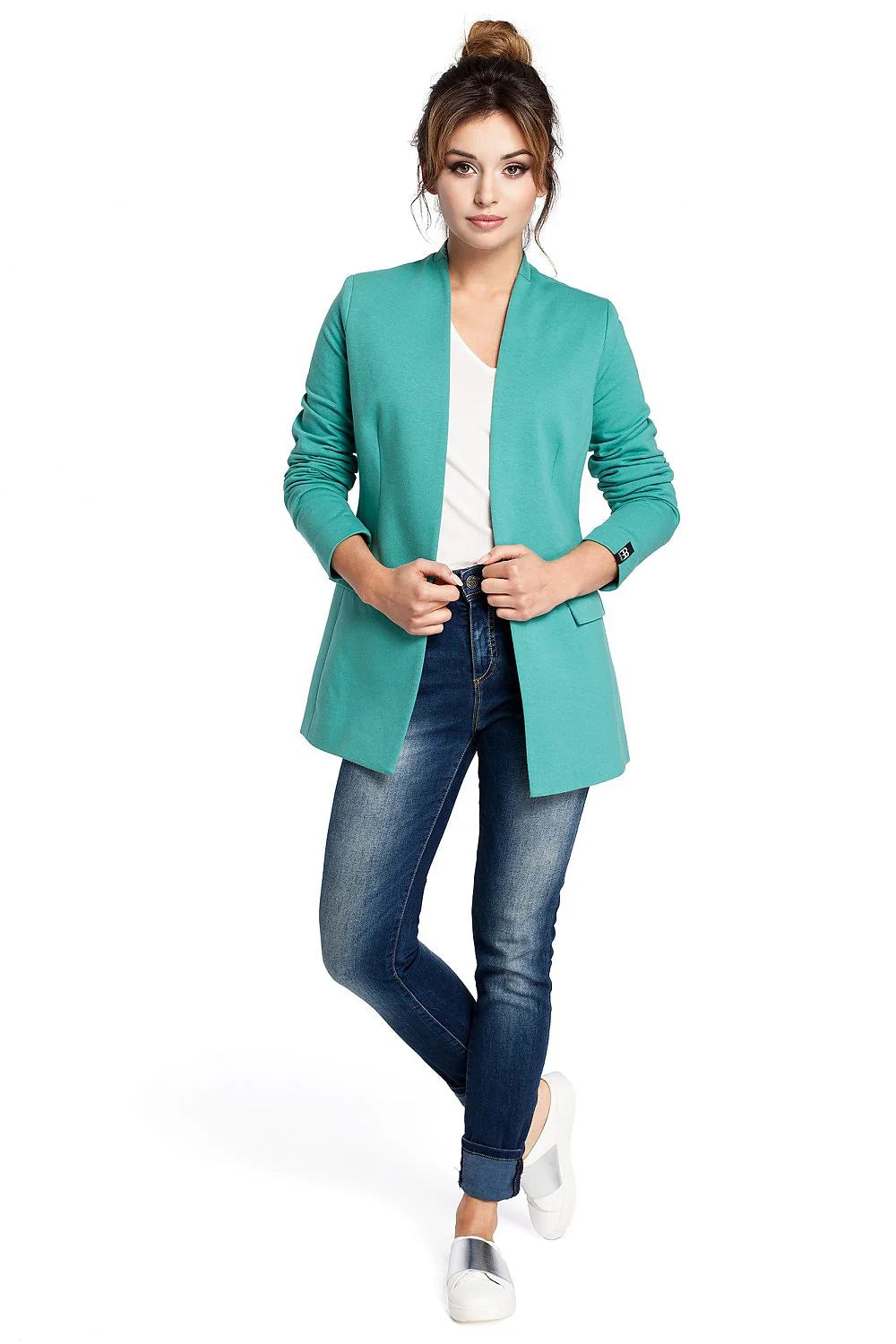 Veste Femme Tricot Moderne Élégante Sans Col Grise Ajustée Décontractée Chic Poches Longues Manches