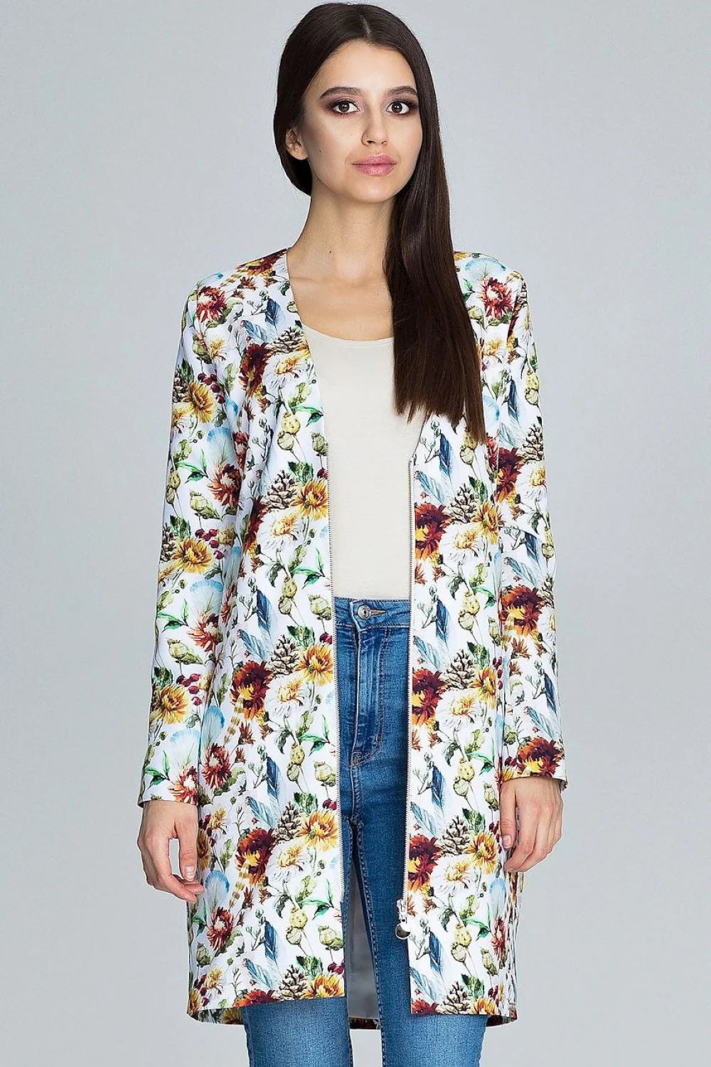 Veste fleurie femme coton polyester motif floral élégant décontracté printemps chic versatile garde-robe