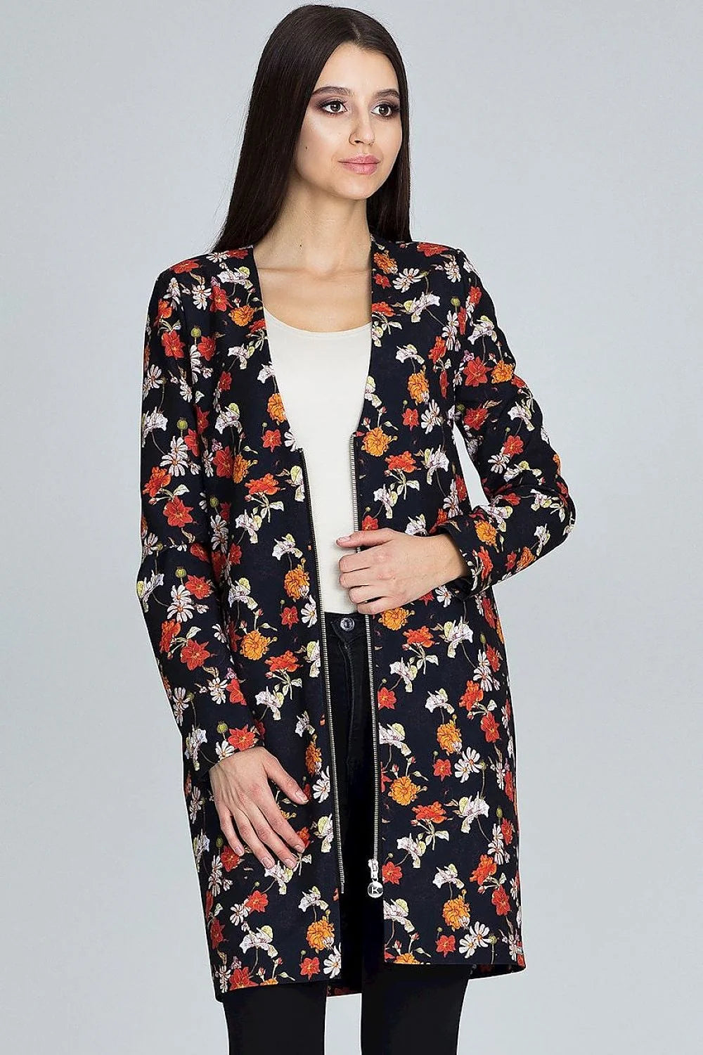 Veste fleurie femme coton polyester motif floral élégant décontracté printemps chic versatile garde-robe