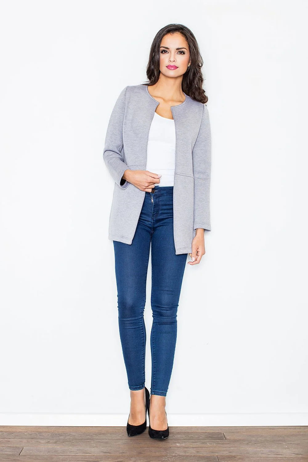 Veste grise coton classique coupe droite élégante confort quotidien mode féminine décontractée chic