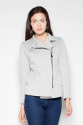 Veste moderne en coton cintrée grise avec fermeture éclair asymétrique pour un style décontracté élégant
