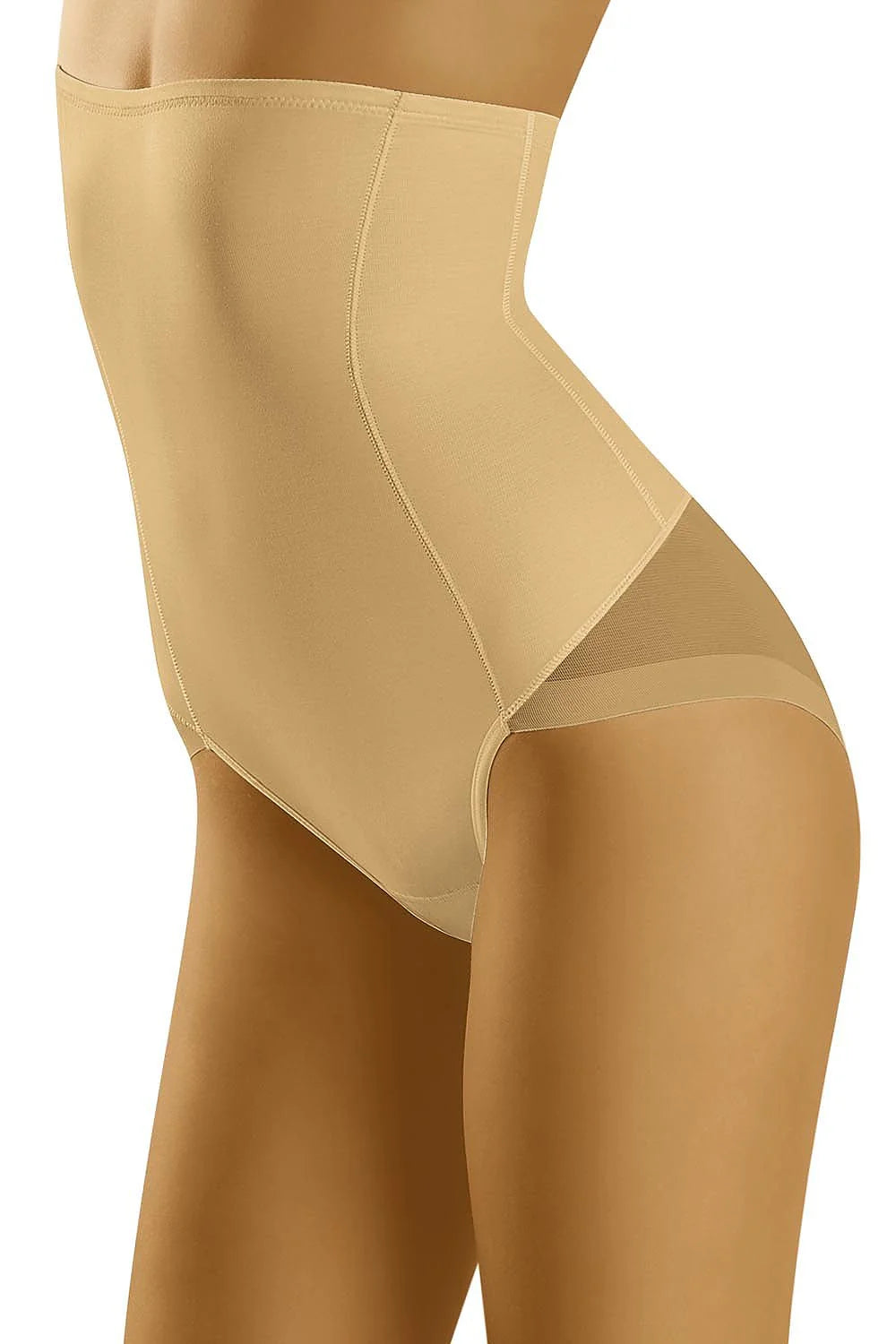 Wolbar culotte gainante taille haute microfibre sculptante beige confortable maintien effet amincissant coutures plates empiècements mesh invisible finition silicone antiglisse